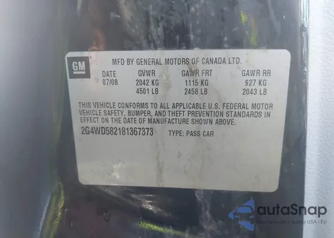 2008 Buick Lacrosse Cxl z USA, uszkodzony, nr VIN 2G4WD582181367373